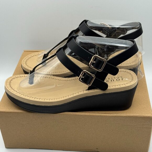 Journey Womens Bianca Black Wedge Sandals Dual Buckle Straps Size 8 - Picture 3 of 7
